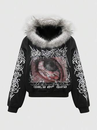 Sudadera con capucha casual con estampado de ojos para hombres, versátil para el transporte, otoño/invierno