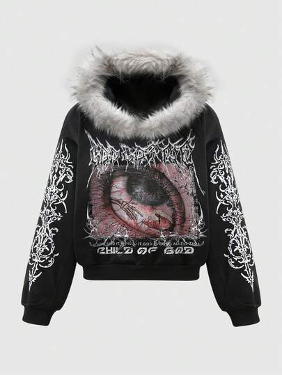 Sudadera con capucha casual con estampado de ojos para hombres, versátil para el transporte, otoño/invierno