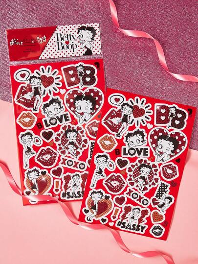 Betty Boop x SHEIN Love Sparkle Stickers, Shiny Stickers, DIY Decoration, Love, Kiss,Heart,Gift Ideas,Party,Holiday,Valentine's Day