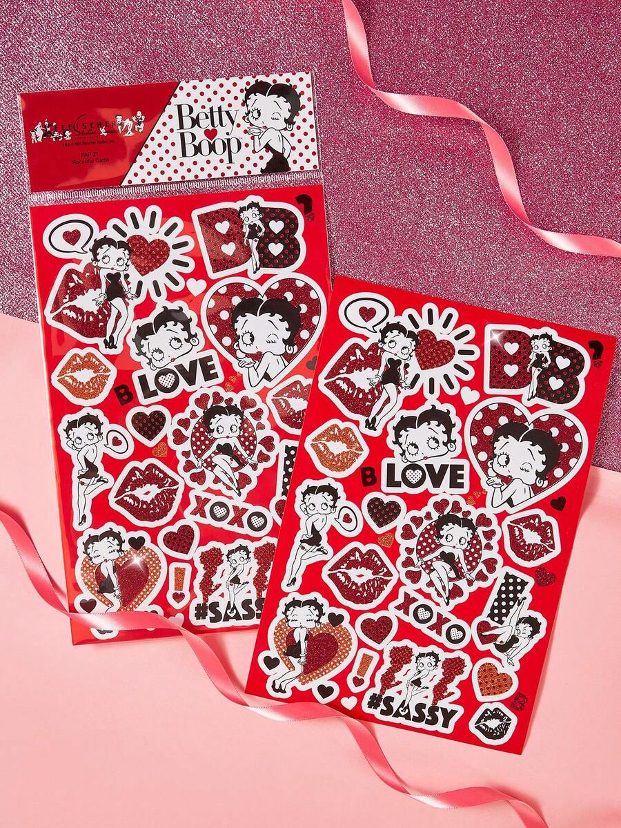 Betty Boop x SHEIN Love Sparkle Stickers, Shiny Stickers, DIY Decoration, Love, Kiss,Heart,Gift Ideas,Party,Holiday,Valentine's Day - Multicolor - View 1