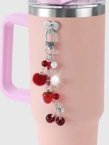 ROMWE Kawaii 1pc Y2K Chic Elegant High-Quality Silver Chain Star Dice Ribbon Bow Crystal Wing Heart Cherry Pendant Keychain, Suitable For Women/Girls Daily Wear, Holiday Gift - Burgundy-63 - View 3