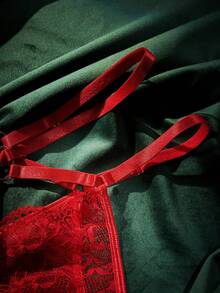 SpicyHot 2pcs Lace Sexy Lingerie Set (With Underwire, Thong) For Women - Red - View 5