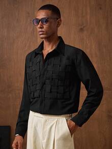 AKNOTIC Men's Black Comfortable Versatile Daily Fashion Loose Design Shirt Black Design Shirt Tarte Mcrae Mens Black Patterned Shirt Black Shirt Woven Design Hellfire Club Chinese Style Open Knit Shirt Men - Black - View 6