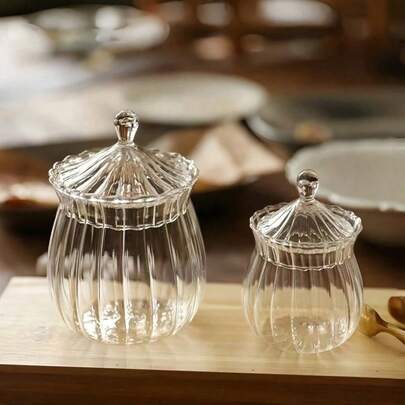 Madebyblanc 1pc European-Style Transparent Square Sugar Jar Made Of Glass, Suitable As A Storage Container For Creative Tea Leaves, Coffee Beans, And Dried Fruits.Ramadan