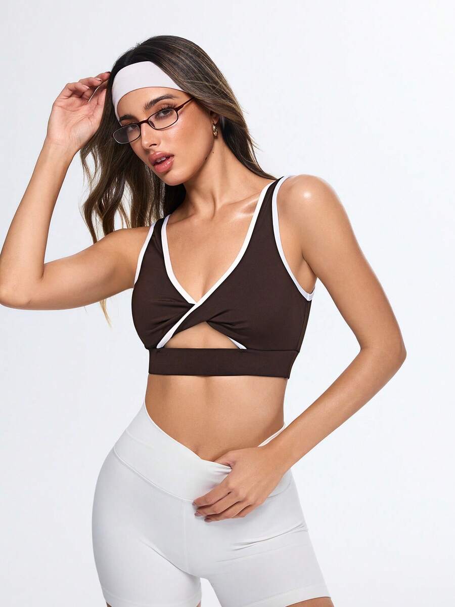 Dewbera Dewbera Reggiseno sportivo e abbigliamento da yoga minimalista con colori a contrasto per uso quotidiano da donna - Castano - Visualizzare 1