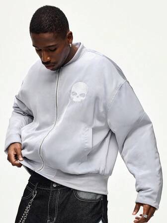 Street Life Giacca bomber in raso da uomo con stampa teschio, invernale