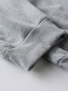 Manfinity Homme 男士休闲字母印花抽绳连帽卫衣和运动裤两件套，保暖内衬，适合日常通勤，秋冬季穿着 - 灰色 - 查看 7