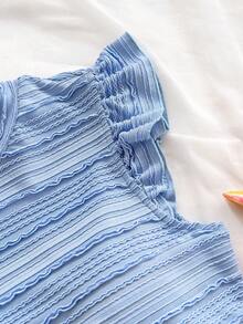 Soleia 休闲度假、西部海滩、婚礼宾客、毕业典礼、早午餐、圣帕特里克节、春假、复活节、音乐节 优雅波西米亚风热带花卉印花荷叶边袖T恤吊带背心，春夏款 - 藍色 - 查看 5