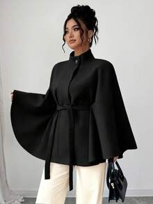 SHEIN Elenzya Elegant Large-Sized Women's Knitted Woolen Coat For Autumn And Winter - Black - View 6