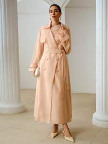 ZEYLAH Lightweight Semi-Sheer Long Windbreaker Jacket, Spring/Summer - Baby Pink - View 1