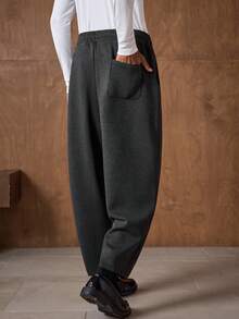 AKNOTIC Men's Loose Drawstring Waist Pockets Tapered Casual Sweatpants - Black - View 5