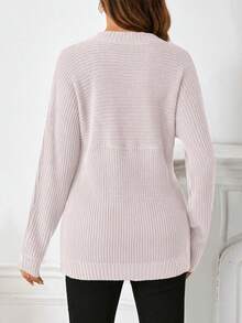 SHEIN 孕妇棕色毛衣，长袖修身孕妇毛衣，秋季 - 粉色 - 查看 2