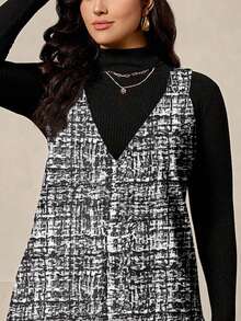 SHEIN LUNE Abiti da donna taglie forti per vacanze, comodi e rilassati, a righe bianche e nere, stile casual con collo rotondo, senza maniche, vita annodata, stile casual e alla moda per l'estate. Abito casual estivo da donna. Costumi di Ognissanti per donne. Abiti invernali da donna. Tuniche lunghe da donna. Abiti in tweed da donna. - Multicolore - Visualizzare 4