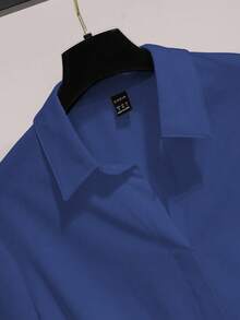 Franclia Áo cánh xếp ly tay 3/4 thanh lịch thường ngày dành cho nữ - Màu xanh lam - Xem 7