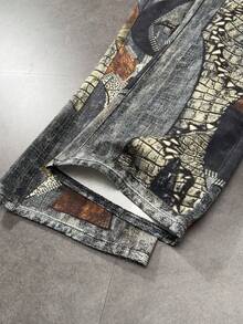 ROMWE MEN Men's Waist Print Pocket Wide Leg Loose Casual Jeans - Grey - View 5