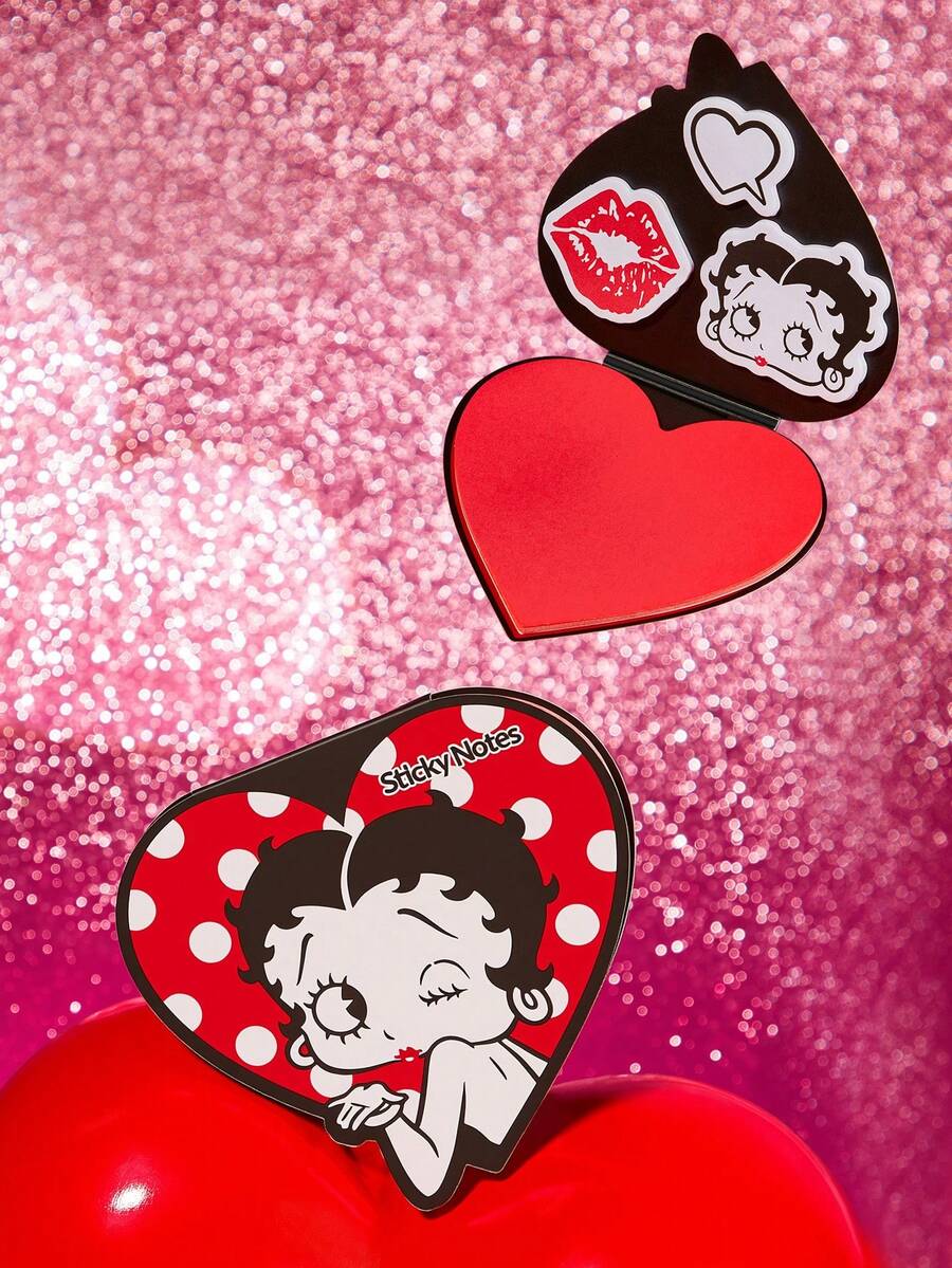 Betty Boop x SHEIN Love Sticky Notes, Cute Cartoon Memo Book, Creative Message Sticky Notes,Love, Kiss,Heart,Gift Ideas,Party,Holiday,Valentine's Day - Burgundy - View 1