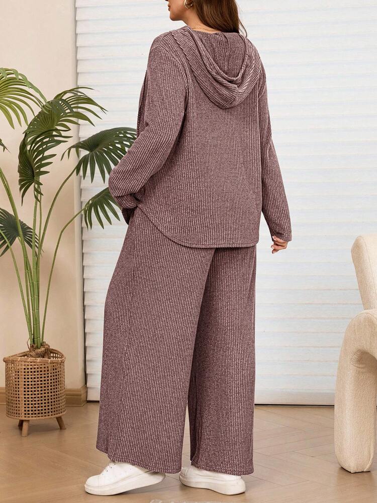 2pcs Plus Size Women Casual Hooded Sweatshirt Top And Pants Set With Pockets, 2pcs Plus Size Women Fall Casual Solid Color Pink Hoodie Sweatshirt And Pants Set With Pockets,Autumn/Winter, Plus Size Winter Clothes, Modest Two Piece Set, Comfortable Two Piece Set, Modest Sets For Women, Wide Leg Pants Set,Comfortable And Breathable,Going Out Outfits,2026 New Clothes,Simple And Fashionable For Everyday Wear,Early Spring, Two Piece Set Women Comfy, 2 Piece Lounge Sets Woman, Plus Size Pants Set,Vacation Outfits Women ,Holiday Outfits For Women,Spring Outfit Women,Valentine's Day ,Valentine Outfits For Women