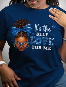 INAWLY Women's Round Neck T-Shirt | Fashionable Letter Cartoon Print, Simple Design, Suitable For Daily Leisure And Versatile, Showing A Natural And Elegant Style - Navy Blue - View 1