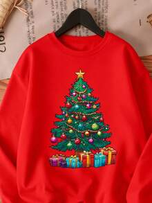 DrmWander Imprimé graphique thème de Noël, pull de haute qualité teint aux pigments, fleur de Noël col rond manches longues