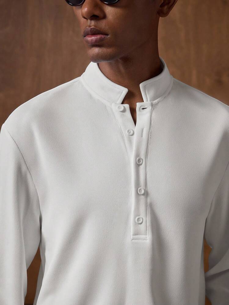 Chemise à manches longues décontractée à demi-boutonnage pour hommes, chemise d'église pour hommes, chemise à demi-boutonnage pour hommes, chemise sans col pour hommes, chemise col Mao pour hommes, chemise Henley à manches longues pour hommes, polo tricoté à manches longues pour hommes, tenue crème pour hommes, polo tricoté boutonné pour hommes