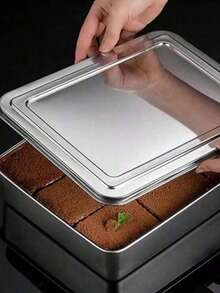 Madebyblanc 1pc/2pcs A Stainless Steel Square Flat Plate With A Lid, Suitable For Tiramisu, Baking And Serving Dishes - Multicolor - View 3