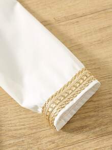 SHEIN 男婴幼儿金色丝带饰边长袖立领长袍上衣，适合生日派对、晚宴、演出、婚礼、迎婴派对、洗礼和一周岁生日庆祝、节日等场合。 - 白色 - 查看 6