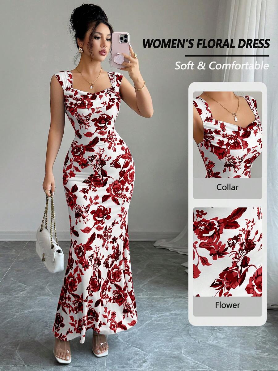 Elenzga A Sleeveless Long Dress For An Elegant Summer Vacation For Ladies - Burgundy - View 1