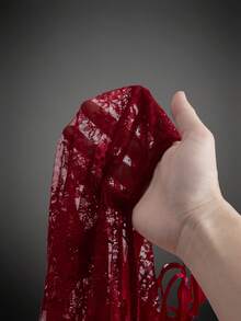 SHEIN ICON Lace Sheer Square Neck Criss-Cross Tie Flare Sleeve Women Bodysuit - Burgundy - View 10