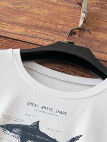 INAWLY 女式鲨鱼印花圆领短袖休闲 T 恤夏季大白鲨 Carcharodon Carcharias - 白色 - 查看 3
