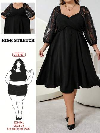 SHEIN CURVE+ Plusstorlek enfärgad långärmad klänning, minimalistisk och moderiktig, lämplig för sommaren påskklänning kvinnor examensklänning bröllopsgästklänning kvinnor bröllopsgästklänning kvinnor affärsmässig casual kvinna/2026/nyår