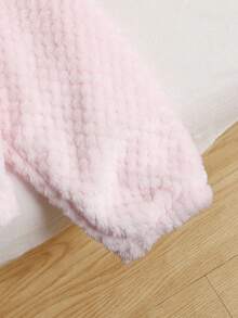 SHEIN Tween Girls' Casual Reversible Thermal Lined Thick Cute 3D Ear Hooded Short Teddy Jacket Coat, Autumn/Winter, Girl Plush Sweater, Hooded Pink Outerwear, Pink Plush Jacket, Girls Zip Up Hoodie, Tween Plush Jacket, Girls Sweater Jacket, Hooded Zipper Outerwear - Baby Pink - View 5