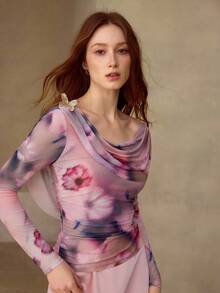 MOTF PREMIUM WOMEN'S KNITTED COWL NECK LONG SLEEVE T-SHIRT, AUTUMN/WINTER - Pink - View 7