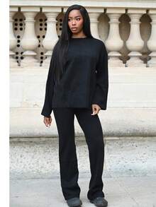 Mima John Women Sweater Co-ords Plain Casual - Hitam - View 1