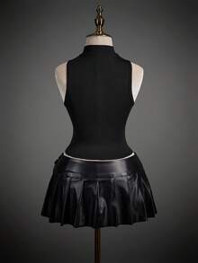 SHEIN ICON 女士修身休闲交叉网眼立领背心 - 黑色 - 查看 2