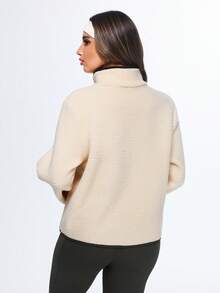 Eassivo Eassivo Casual High Collar Raglan Sleeve Warm Half-Zip Sweatshirt - Apricot - View 2