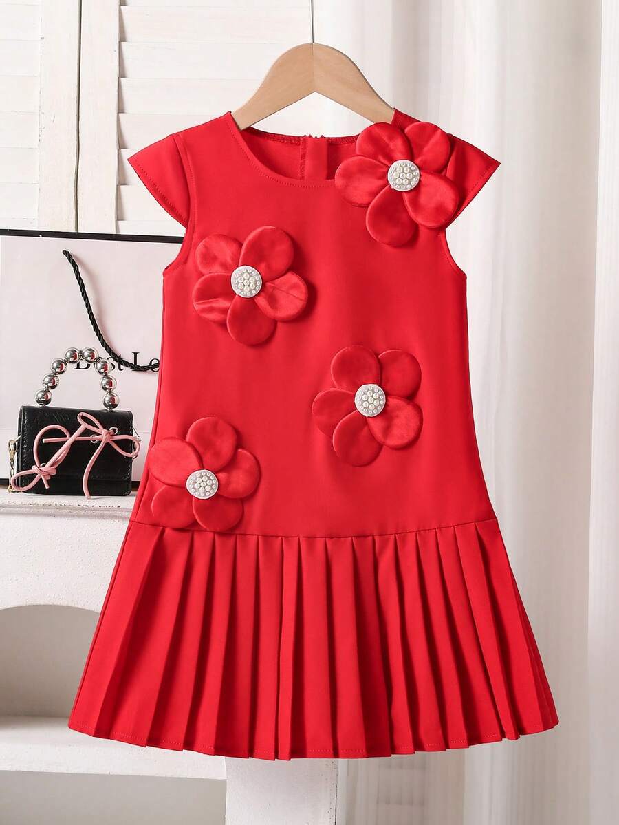 Vestido sin mangas de color rojo sólido para niñas - Rojo - Ver 1