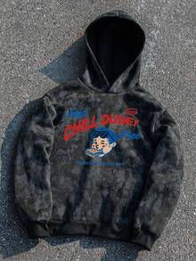 Manfinity Joysei 男士可爱卡通印花仿雪花连帽衫 - 黑色 - 查看 6