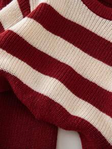 女童黑白条纹加厚针织衫上衣和打底裤套装，秋冬季