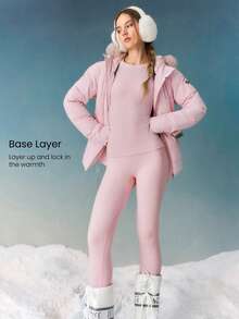GLOWMODE 滑雪系列保暖透气尼龙羊毛混纺吸汗除臭长袖滑雪打底衫，秋冬户外滑雪服 - 粉色 - 查看 5