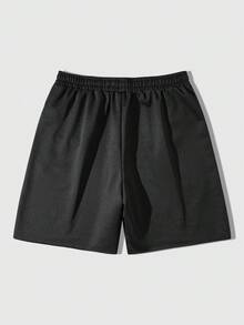 ROMWE MEN Street Life Quần short cạp rút họa tiết chữ đính đá thường ngày cho nam - màu đen - Xem 2