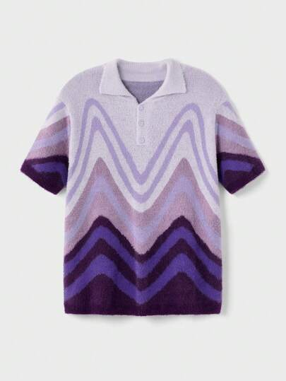 EASEVO Manfinity Brand - Men's Short Sleeve Half Chest Turndown Collar Sweater, Loose & Casual Knit Shirt Men S Resort Wear Men Buttoned Knitted Polo