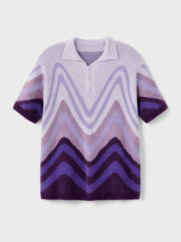 EASEVO Manfinity Brand - Men's Short Sleeve Half Chest Turndown Collar Sweater, Loose & Casual Knit Shirt Men S Resort Wear Men Buttoned Knitted Polo