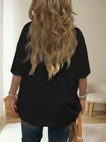 INAWLY Women's Casual Heart Embroidery Short Sleeve T-Shirt, Summer - Black - View 2
