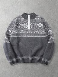Men's Casual Geometric Pattern Quarter Zip Sweater, Autumn/Winter