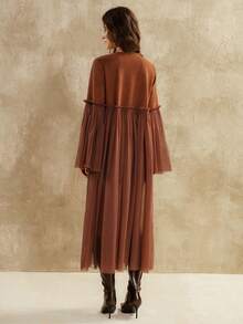 Florisole Vintage Italian Style Pleated Maillard Color Deer Velvet Top, Suitable For Spring, Autumn And Winter - Brown - View 2