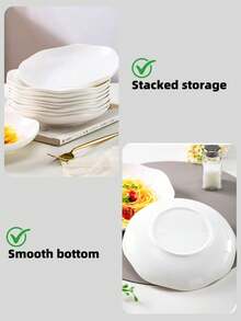 4pcs 8-Inch Wavy Rim Ceramic Salad Plates, Solid White Minimalist Style, Suitable For Home Dining, Easy To Clean And Stack - White - View 12
