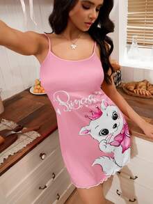 SHEIN 可爱INS风猫咪蝴蝶结印花吊带睡裙（女款） - 彩色 - 查看 3