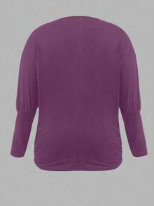 EMERY ROSE 女式大码休闲纯色圆领长袖针织T恤，秋冬 - 紫色 - 查看 2