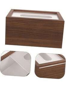 北欧风格木质纸巾盒，带亚克力盖，条纹图案，适用于家庭和餐厅，可用作餐巾纸盒、桌面收纳整理盒 - 棕色 - 查看 6
