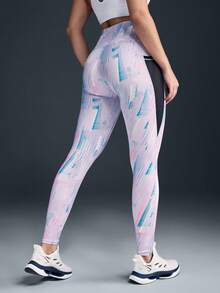 Powerista Graphic Print High Waist Skinny Workout Leggings With Pockets - Mauve Purple - View 2